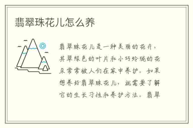 翡翠珠花儿怎么养(翡翠珠花儿怎么养好看)